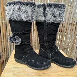 American Eagle Tall Boho Boots Black Side Zip and Tie Up Around Women’s Sz US 8